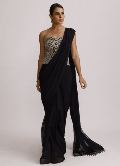 Black Corset Top with Drape Saree