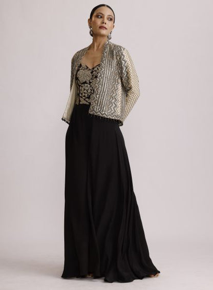 Black Corset Jumpsuit with Ajrakh Jacket