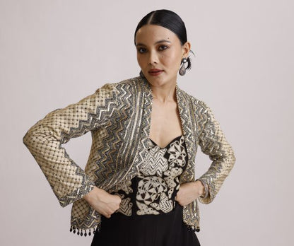 Black Corset Jumpsuit with Ajrakh Jacket