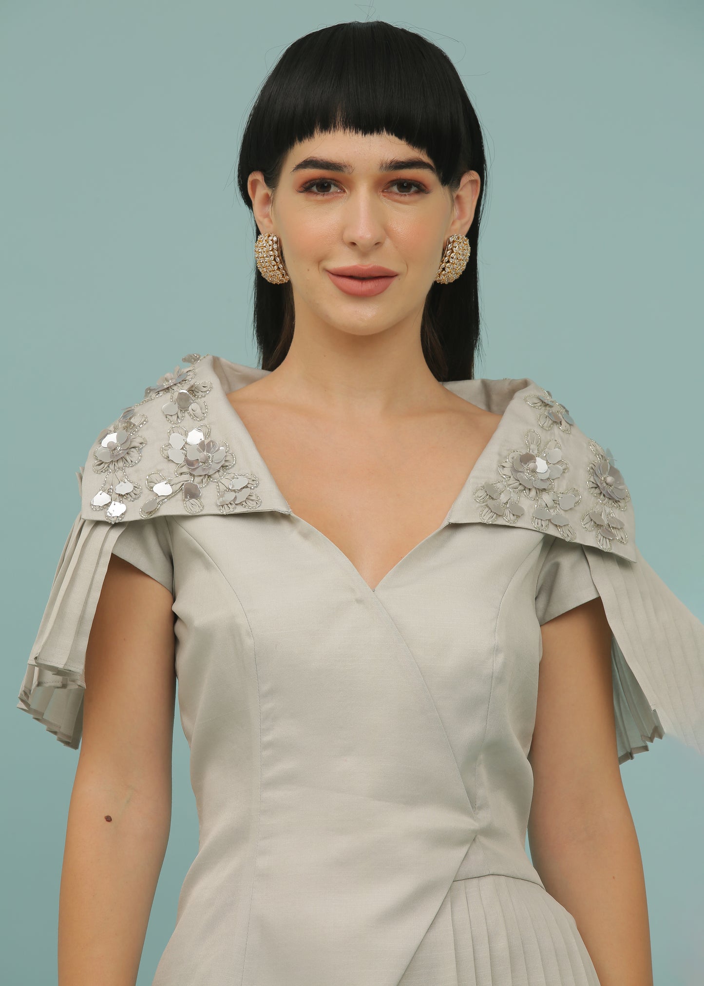 Pearl river Grey Fancy Sleeves Coord Set