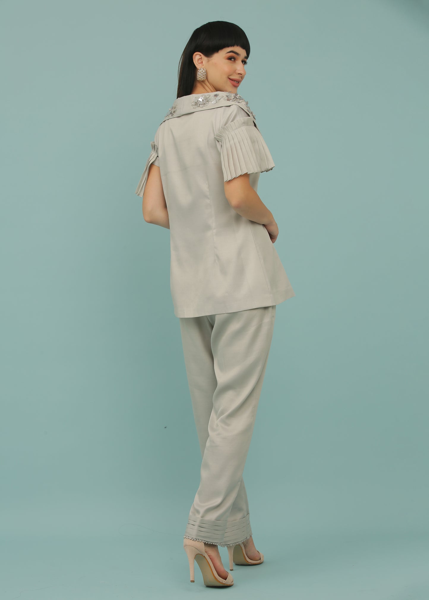 Pearl river Grey Fancy Sleeves Coord Set