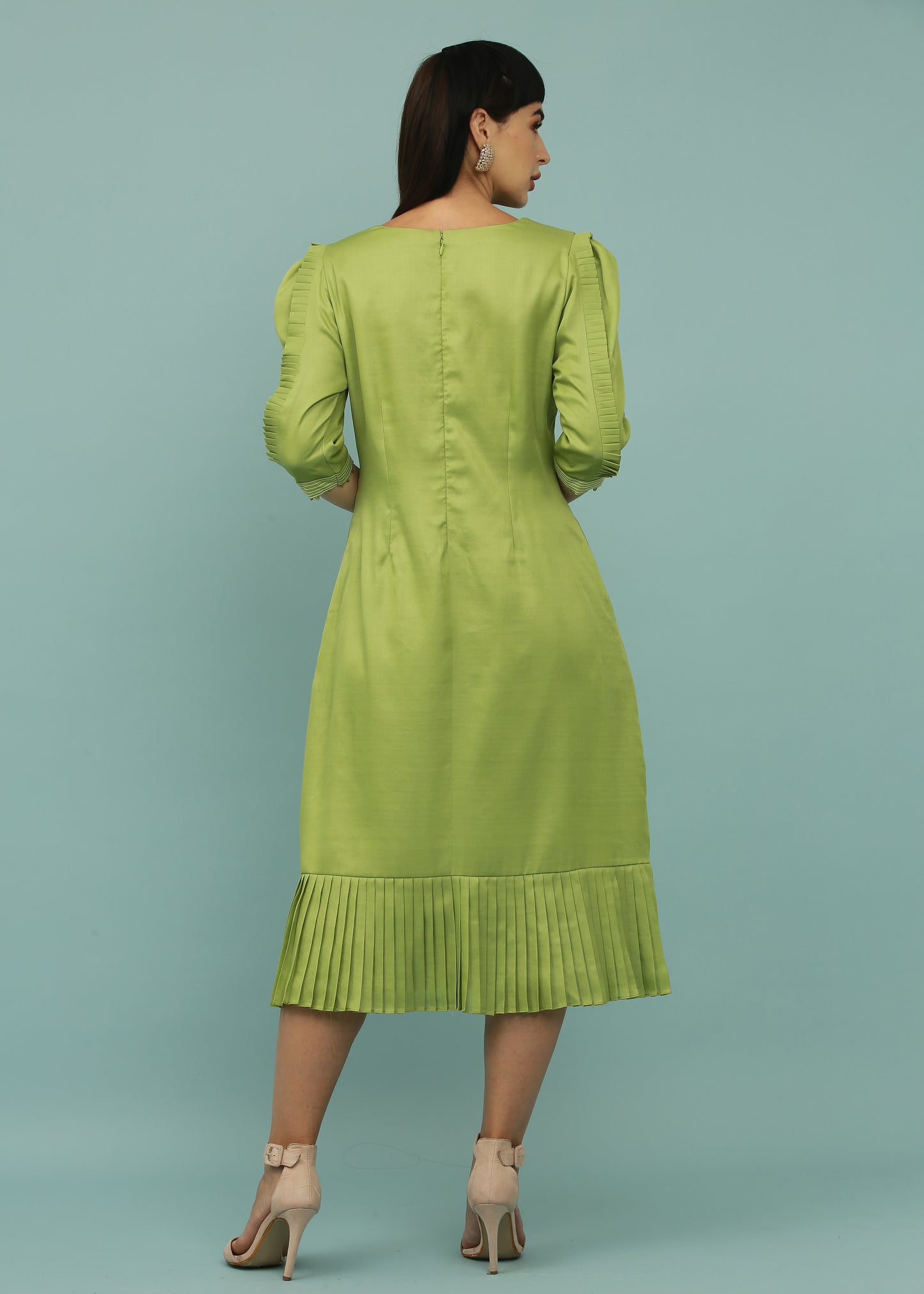 Envy Green A-Line Yoke Embroidered Dress