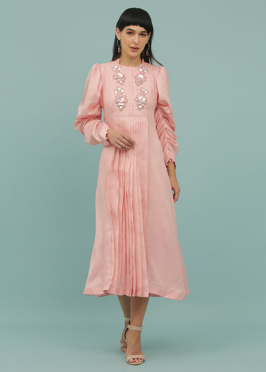 Coral Pink A-Line Yoke Dress