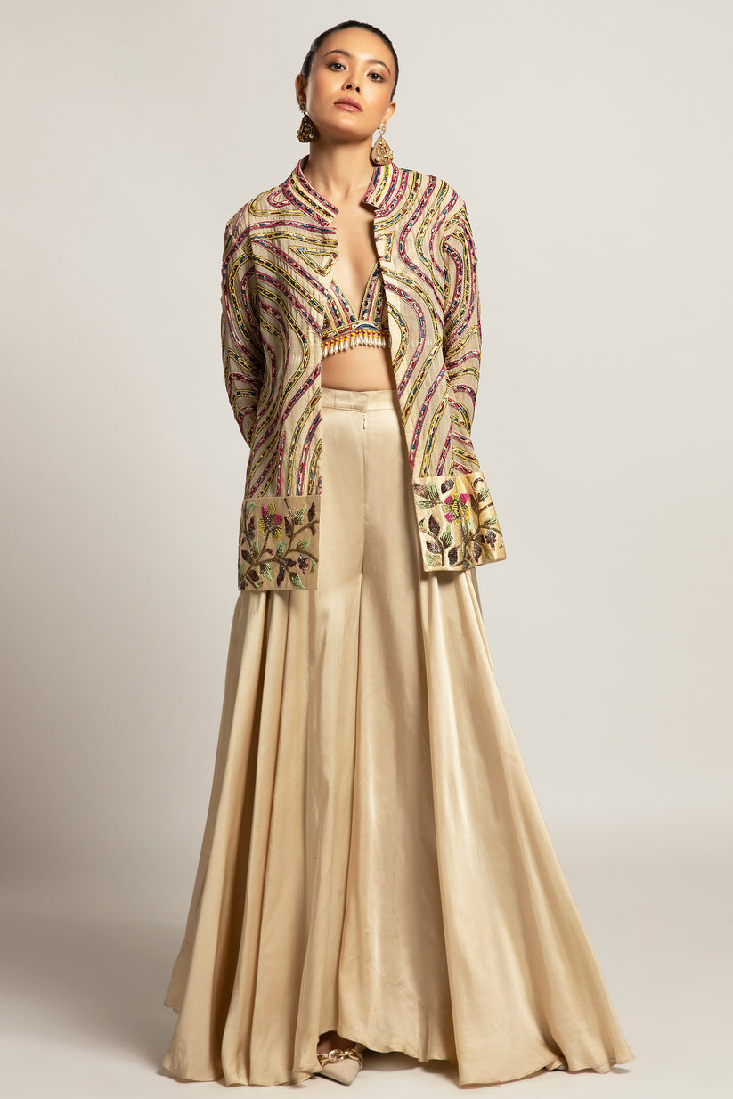 Beige & White Jam Pant set