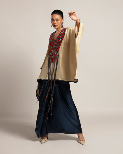 Beige Embellished Kaftan with Skirt