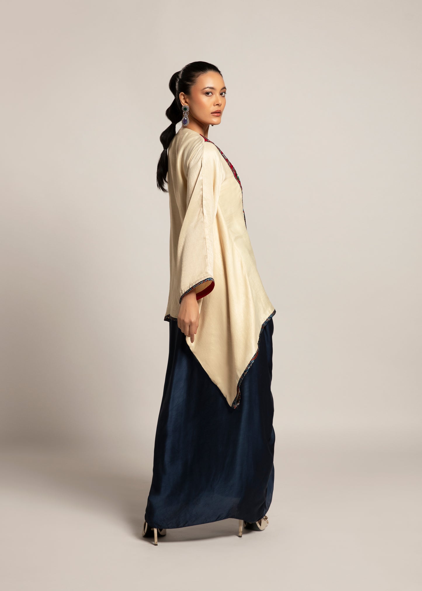 Beige Embellished Kaftan with Skirt