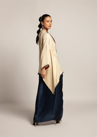 Beige Embellished Kaftan with Skirt