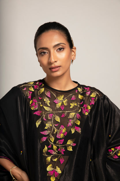 Black Organza Embellished Kaftan
