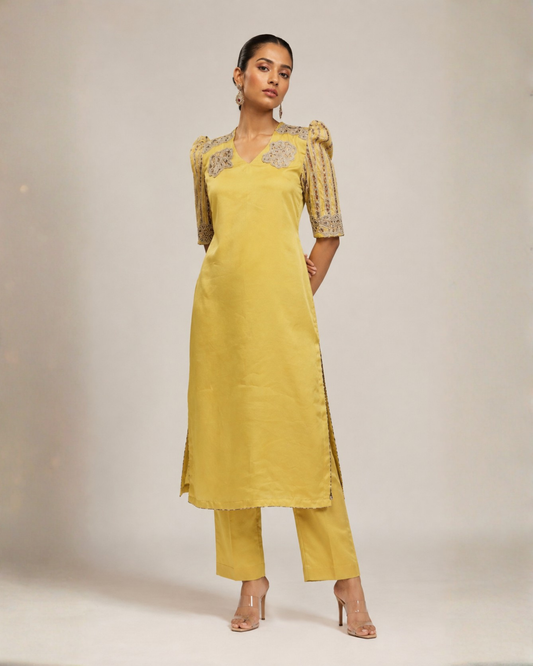 Sunshine Yellow Embroidered Straight Kurta Set