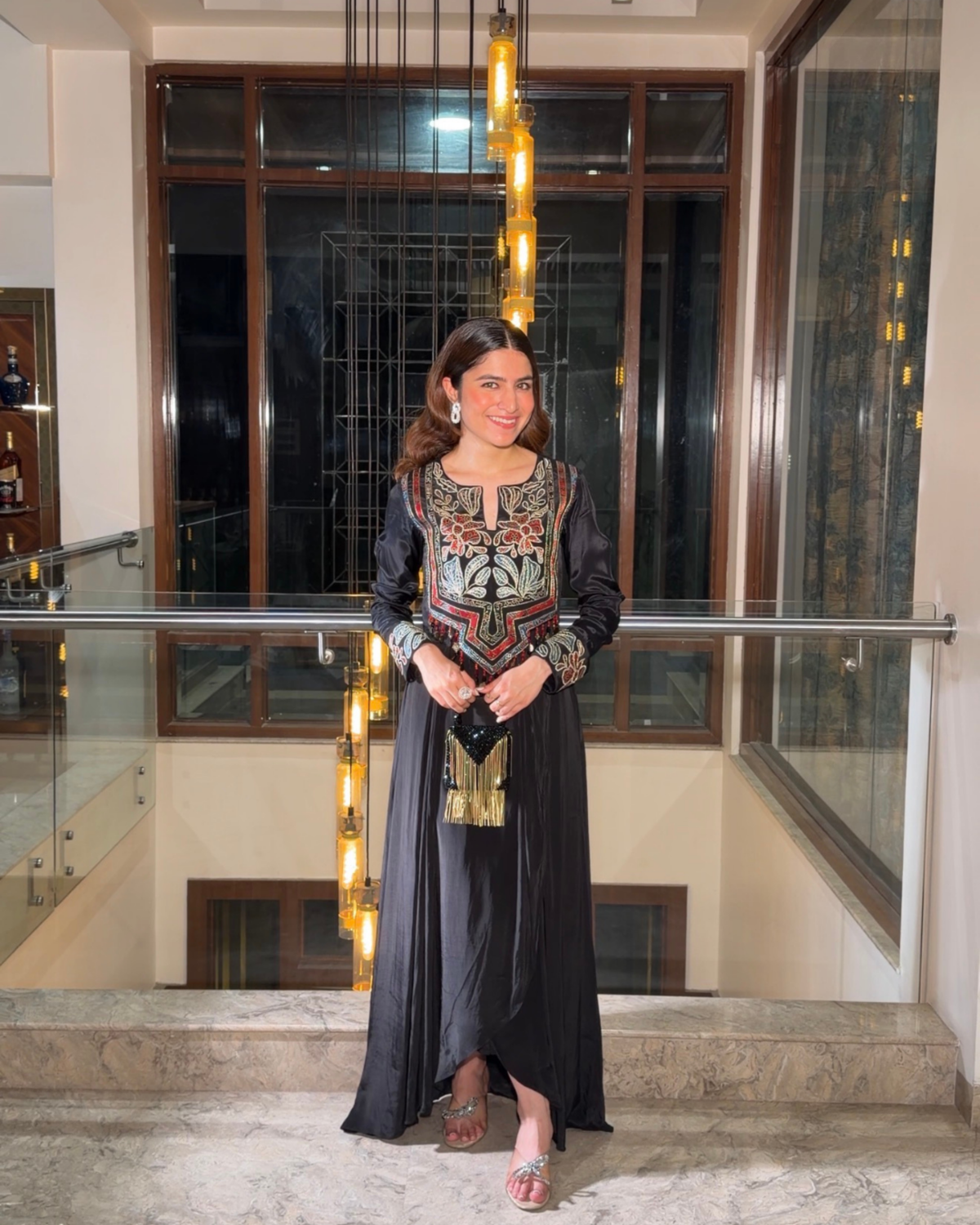 Tanya Khubchandani in Black Ajrakh Embroidered Drape Tunic Dress