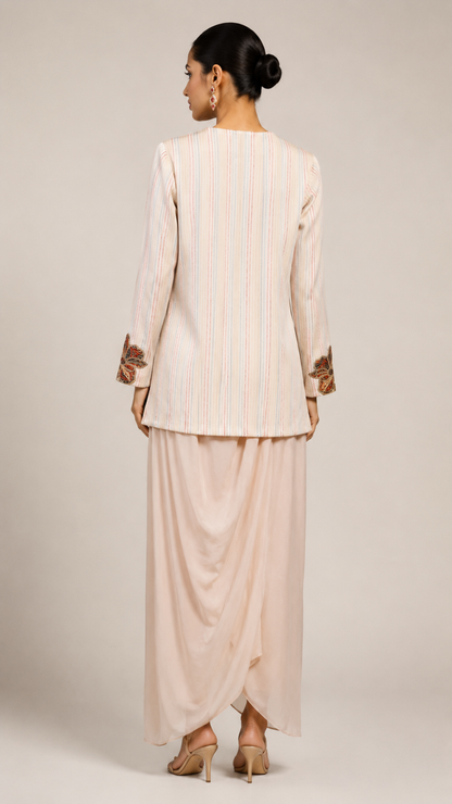 Ivory Embroidered Jacket with Draped Skirt Co-ord Set