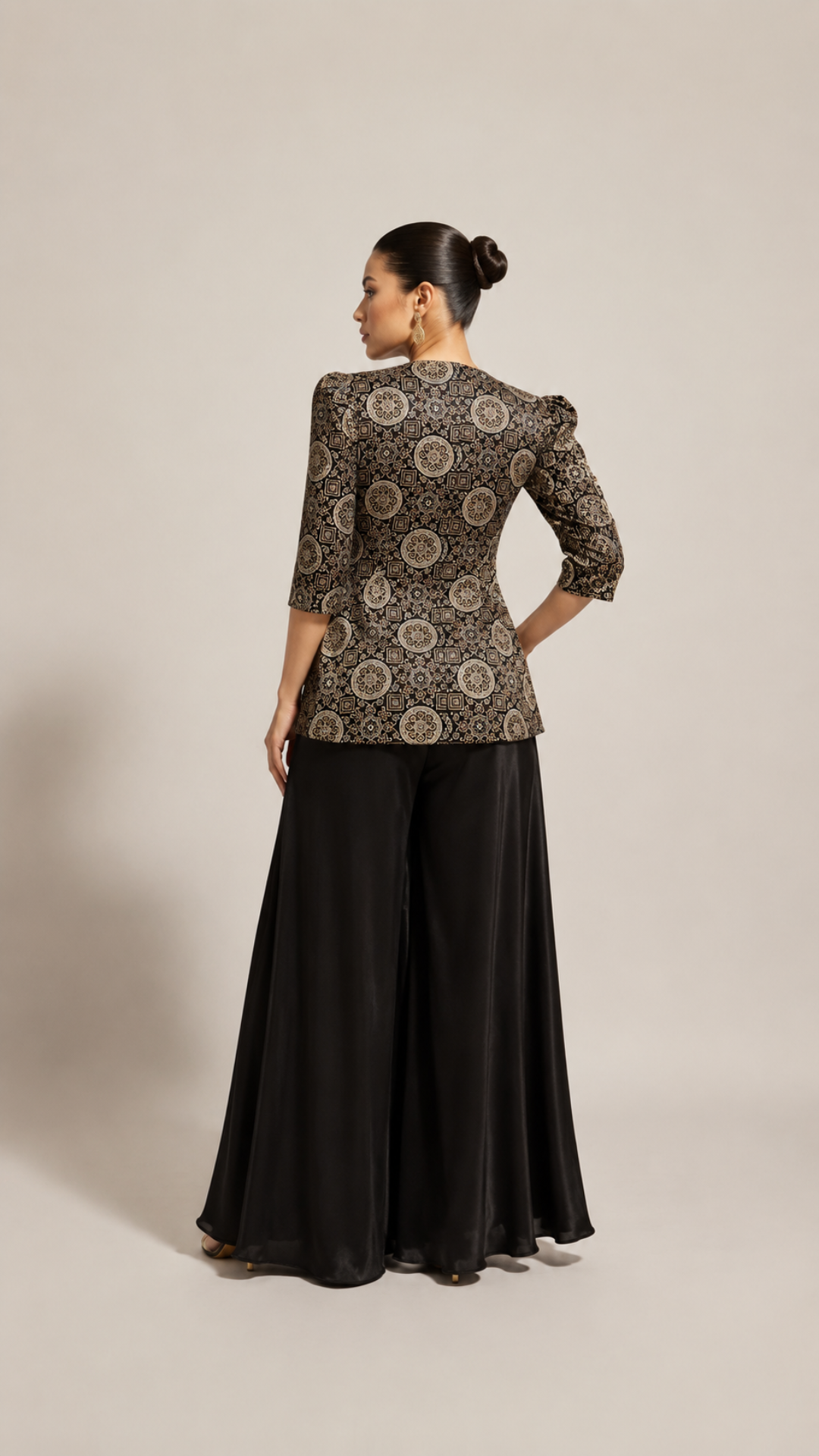 Black Heritage Print Peplum Co-Ord Set