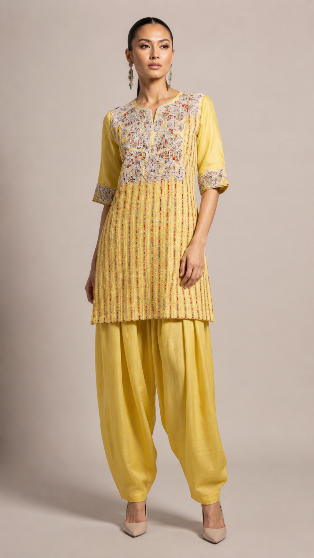 Mustard Yellow Embroidered Kurta with Patiala Pants Set