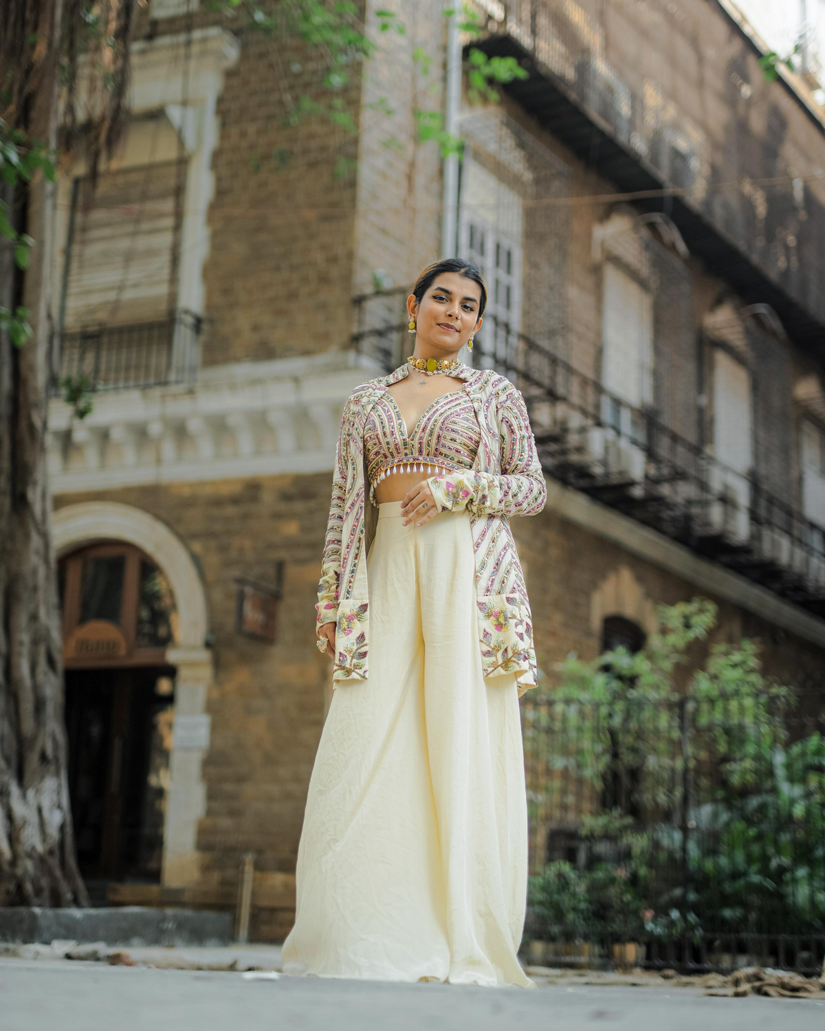 Vidhi Kothari in Ivory Bralette and Palazzo Pants with Jacket