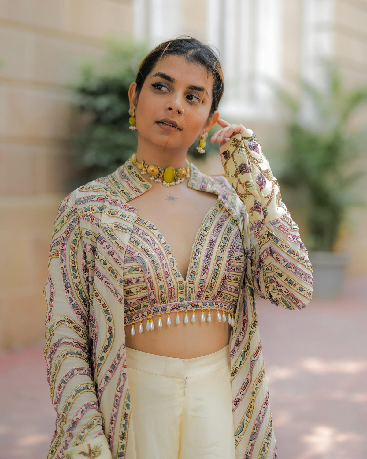 Vidhi Kothari in Ivory Bralette and Palazzo Pants with Jacket