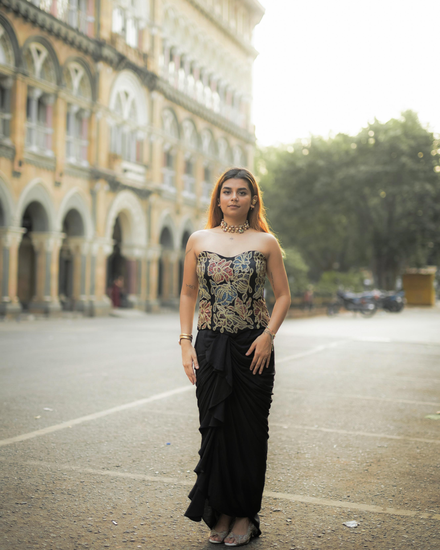 Vidhi Kothari in Black Ajrakh Patchwork Corset and Dhoti Set (Copy)