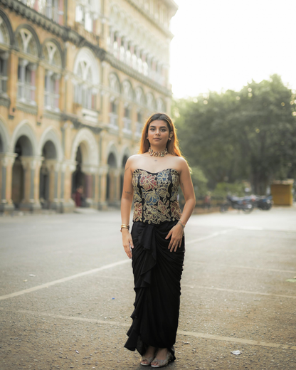 Vidhi Kothari in Black Ajrakh Patchwork Corset and Dhoti Set (Copy)