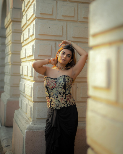 Vidhi Kothari in Black Ajrakh Patchwork Corset and Dhoti Set (Copy)