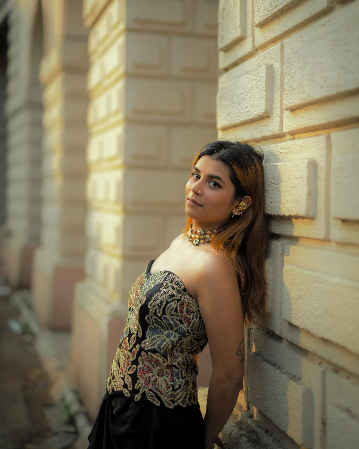 Vidhi Kothari in Black Ajrakh Patchwork Corset and Dhoti Set (Copy)