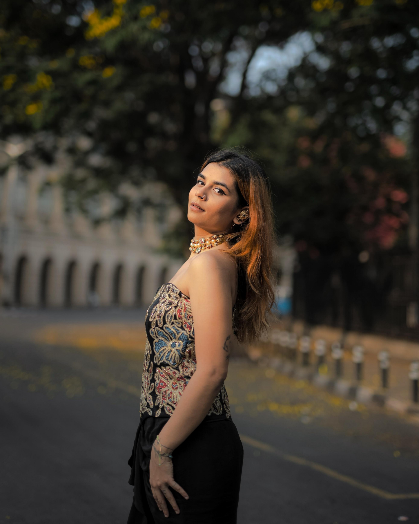Vidhi Kothari in Black Ajrakh Patchwork Corset and Dhoti Set (Copy)