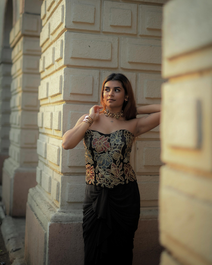Vidhi Kothari in Black Ajrakh Patchwork Corset and Dhoti Set (Copy)