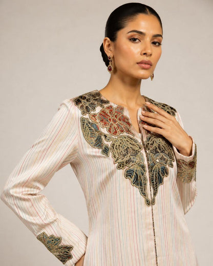 Ivory Embroidered Jacket with Draped Skirt Co-ord Set