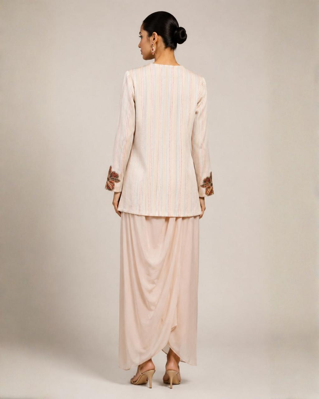 Ivory Embroidered Jacket with Draped Skirt Co-ord Set