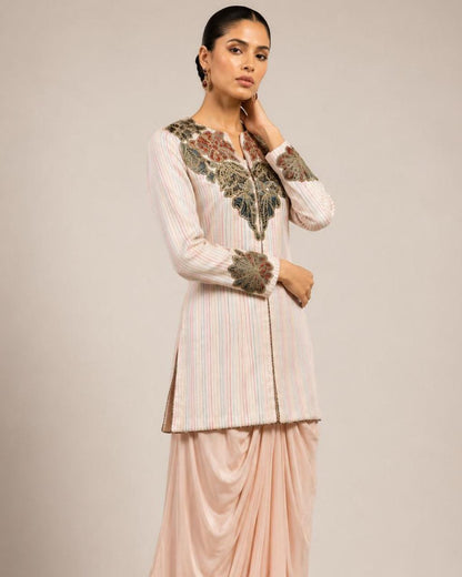 Ivory Embroidered Jacket with Draped Skirt Co-ord Set