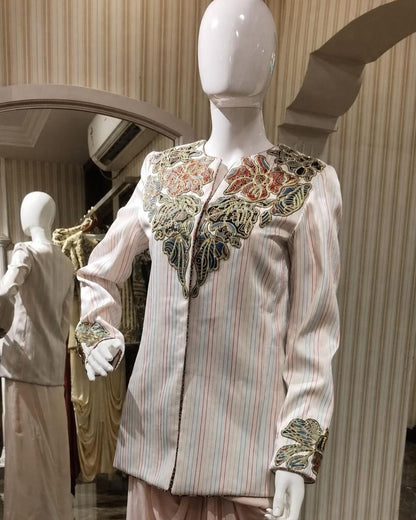 Ivory Embroidered Jacket with Draped Skirt Co-ord Set