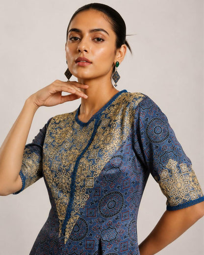 Blue Heritage Print Asymmetric Co-Ord Set