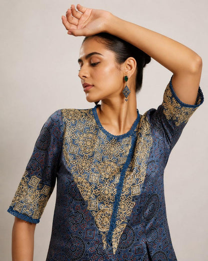 Blue Heritage Print Asymmetric Co-Ord Set