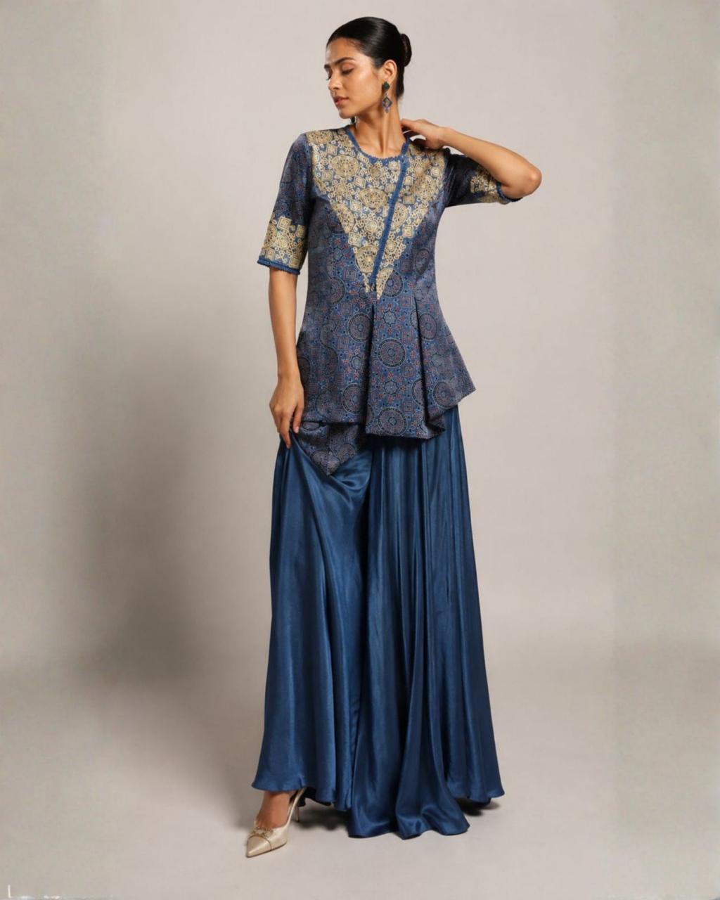 Blue Heritage Print Asymmetric Co-Ord Set