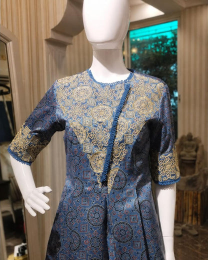 Blue Heritage Print Asymmetric Co-Ord Set
