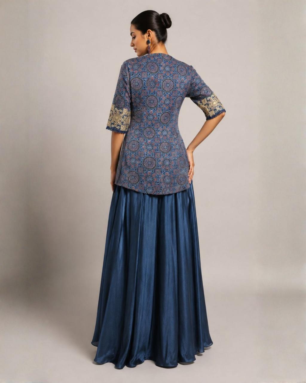 Blue Heritage Print Asymmetric Co-Ord Set