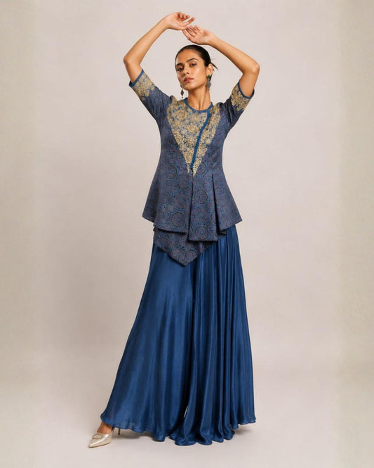 Blue Heritage Print Asymmetric Co-Ord Set