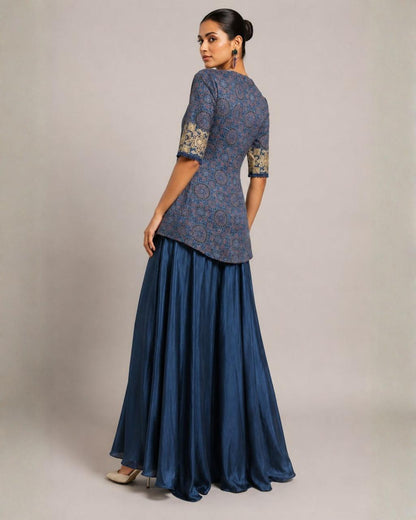 Blue Heritage Print Asymmetric Co-Ord Set