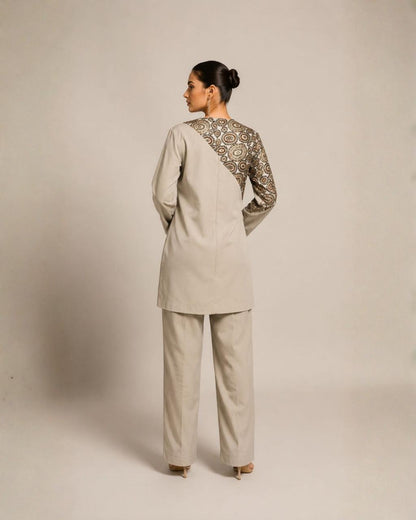 Grey Printed Yoke Co-Ord Set