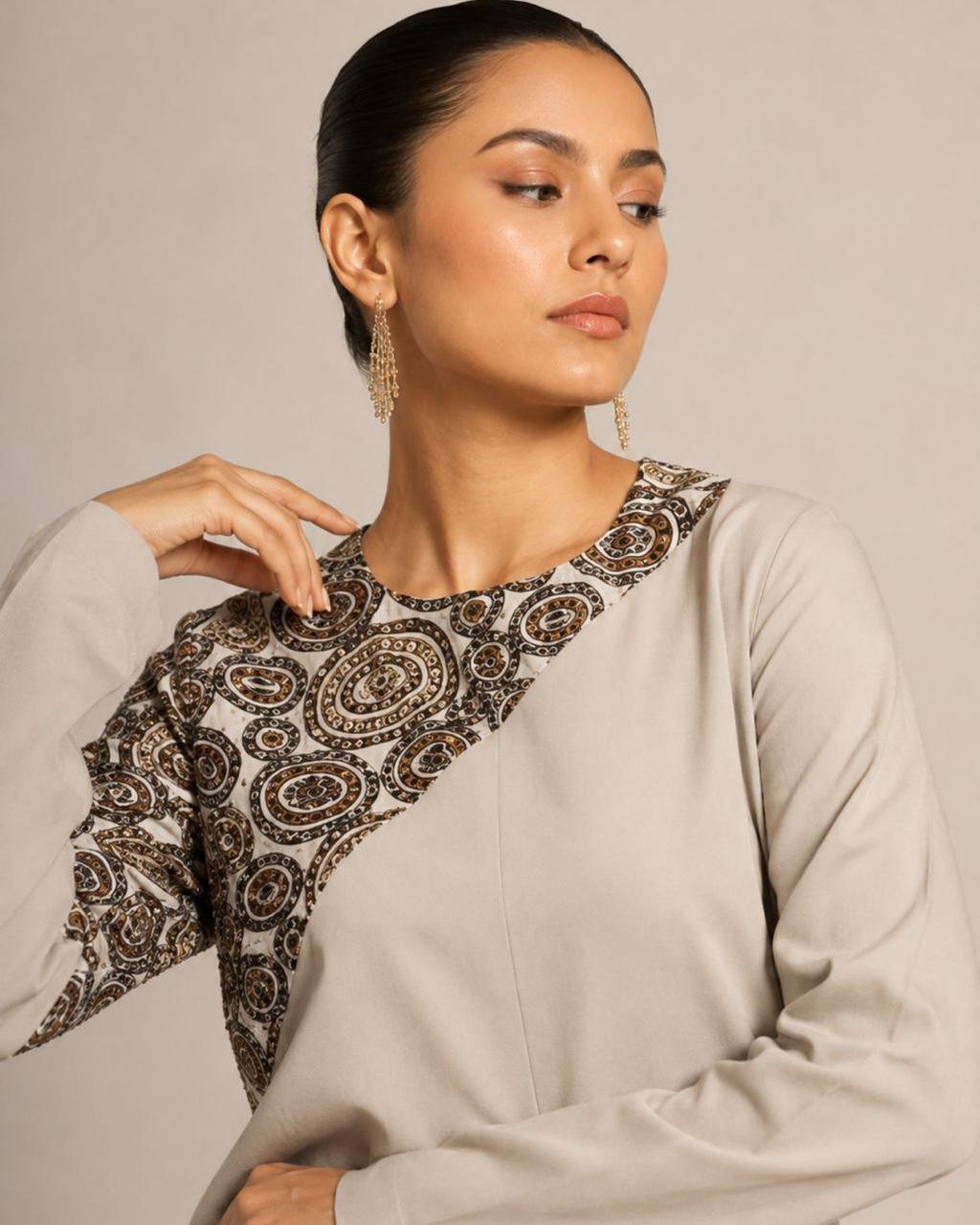 Grey Printed Yoke Co-Ord Set