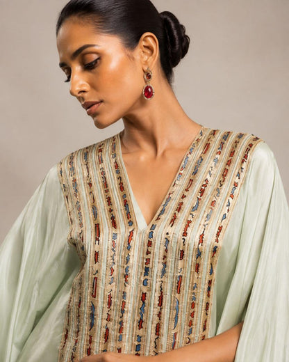 Mint Green Embroidered Cape Co-Ord Set