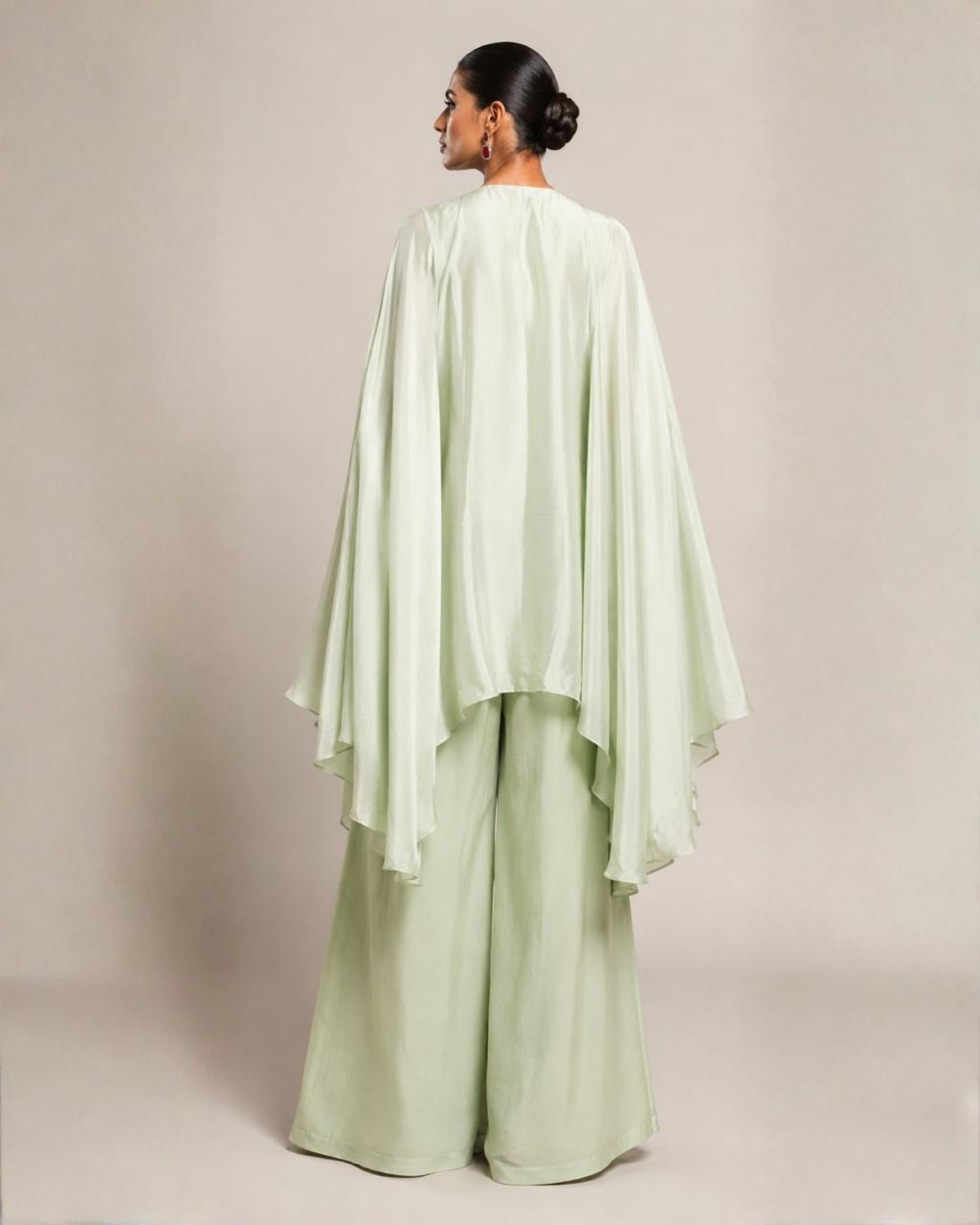 Mint Green Embroidered Cape Co-Ord Set