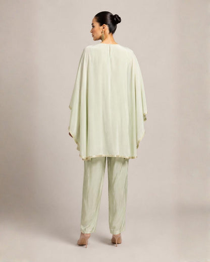Mint Green Embellished Kaftan Co-Ord Set with Draped Dupatta