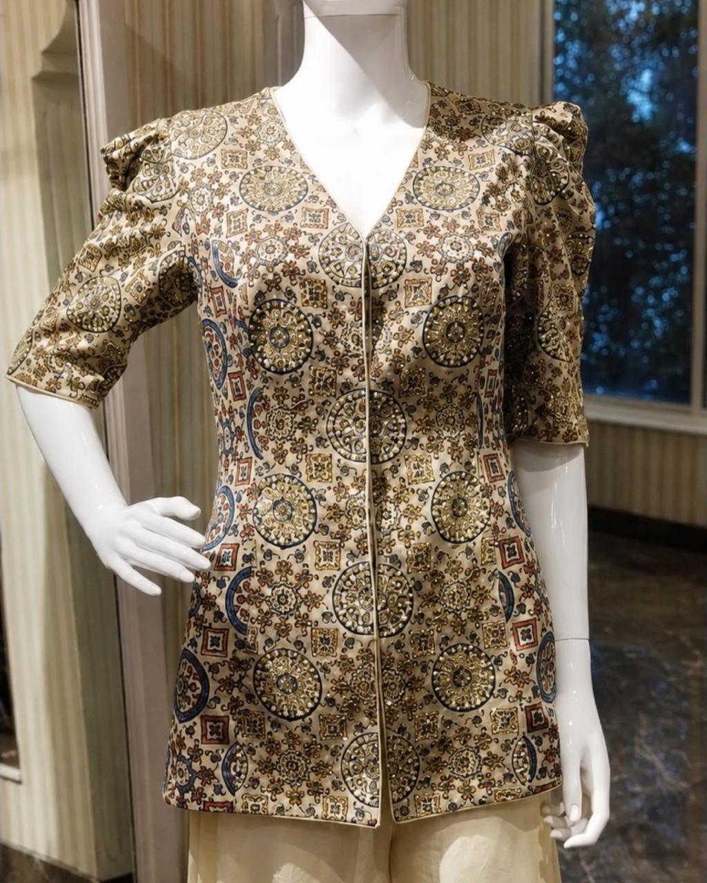 Ivory Mosaic Printed Peplum Co-ord Set