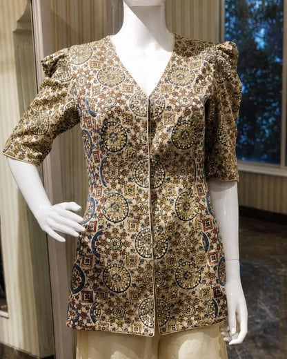 Ivory Mosaic Printed Peplum Co-ord Set