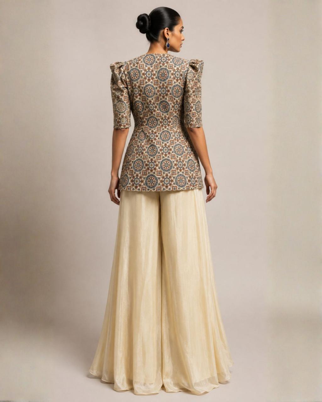 Ivory Mosaic Printed Peplum Co-ord Set