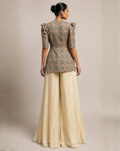Ivory Mosaic Printed Peplum Co-ord Set