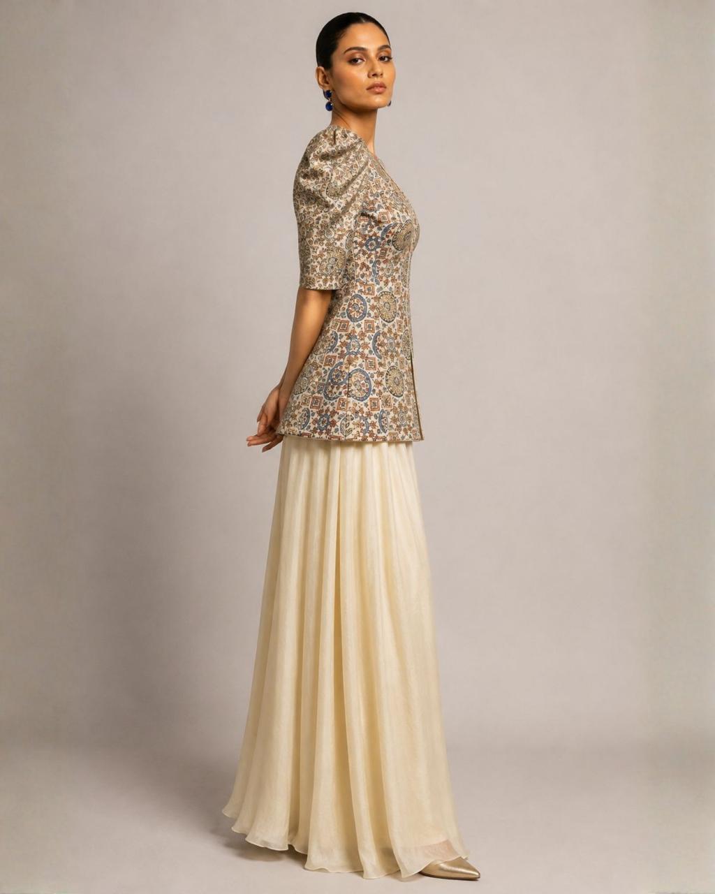 Ivory Mosaic Printed Peplum Co-ord Set