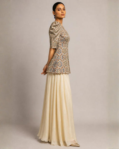 Ivory Mosaic Printed Peplum Co-ord Set