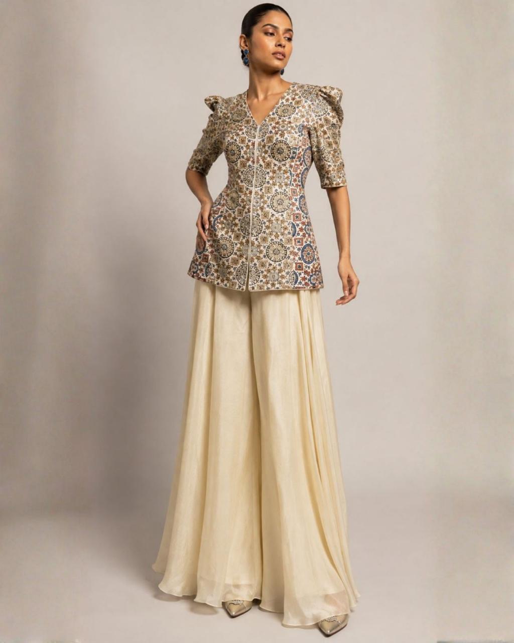 Ivory Mosaic Printed Peplum Co-ord Set
