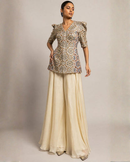Ivory Mosaic Printed Peplum Co-ord Set
