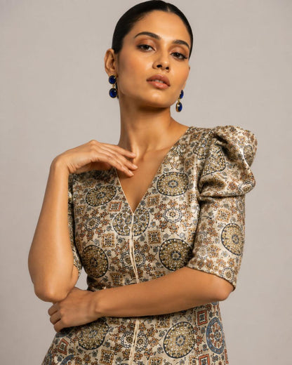 Ivory Mosaic Printed Peplum Co-ord Set